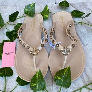Juicy Couture Sandals Beige Womens 7 8 Shoe Flipflop Bling Y2K 90s Golden Bronze